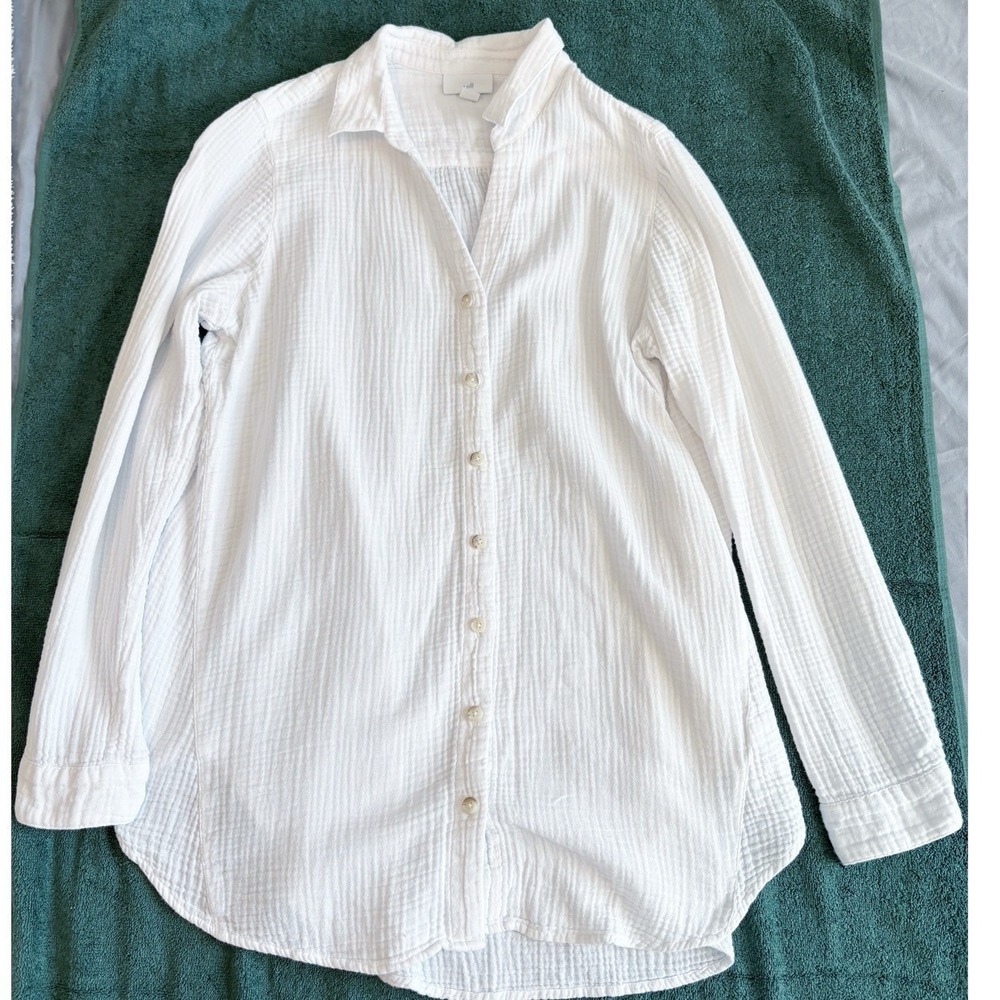 J. Jill White Cotton Gauze Button Down Lightweight Top Size Medium